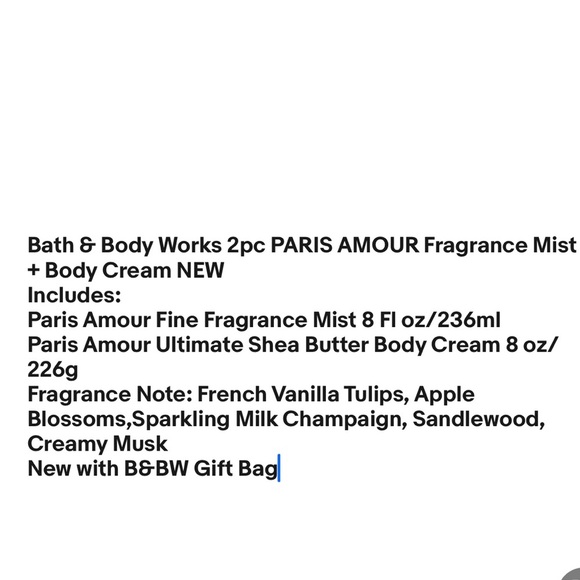 Bath & Body Works PARIS AMOUR 2 Pc Set Fine Fragrance & Body Cream NEW - Picture 6 of 6